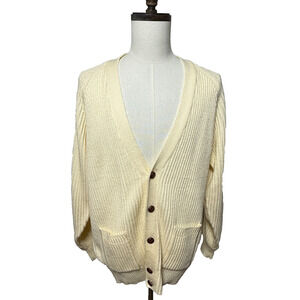 Vintage Claybrooke Cardigan Mens Medium Ivory Cream Button‎ Up Pockets